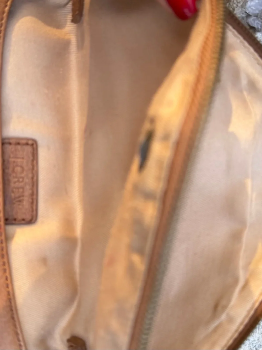 VERY VINTAGE J. Crew Tan Leather Envelope Clutch with Brass Chain
